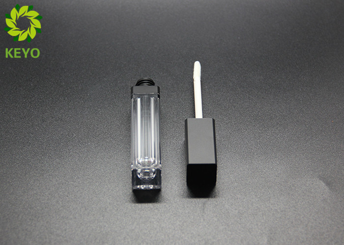 Square Shape Custom Transparent Lip Gloss Empty Tubes Black Cap With Brush