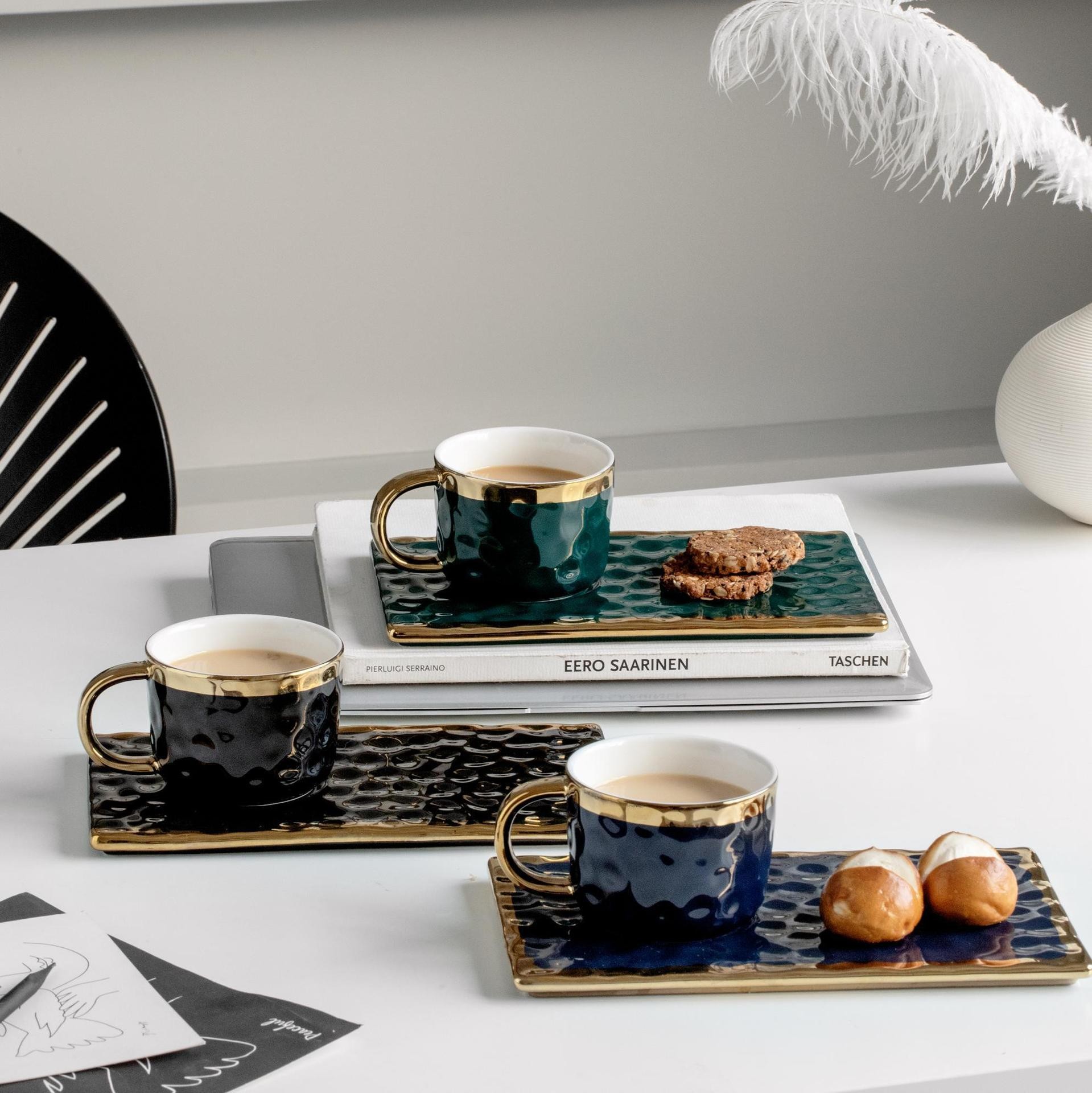 Nordic Style Luxury Set Coffee Cups And Plates With Spoons Romantic Afternoon Tea Ceramic Cups Men's And Women's Office Mugs