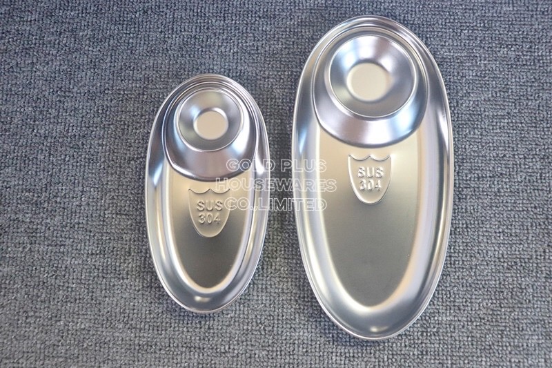 Japanese style oval food plate with sauce dish reusable eco-friendly food plate stainless steel kimchi plate