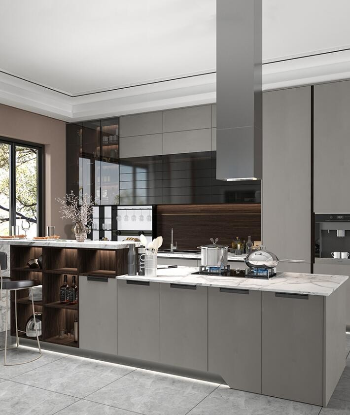 Blum Kitchen Cabinet With Butcher Block Top Oven Base Quartz Countertop