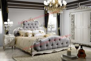 Wholesale Luxury Upholstery Fabric Headboard Padding with Solid Wood Bed in Ivory White Painting from china suppliers
