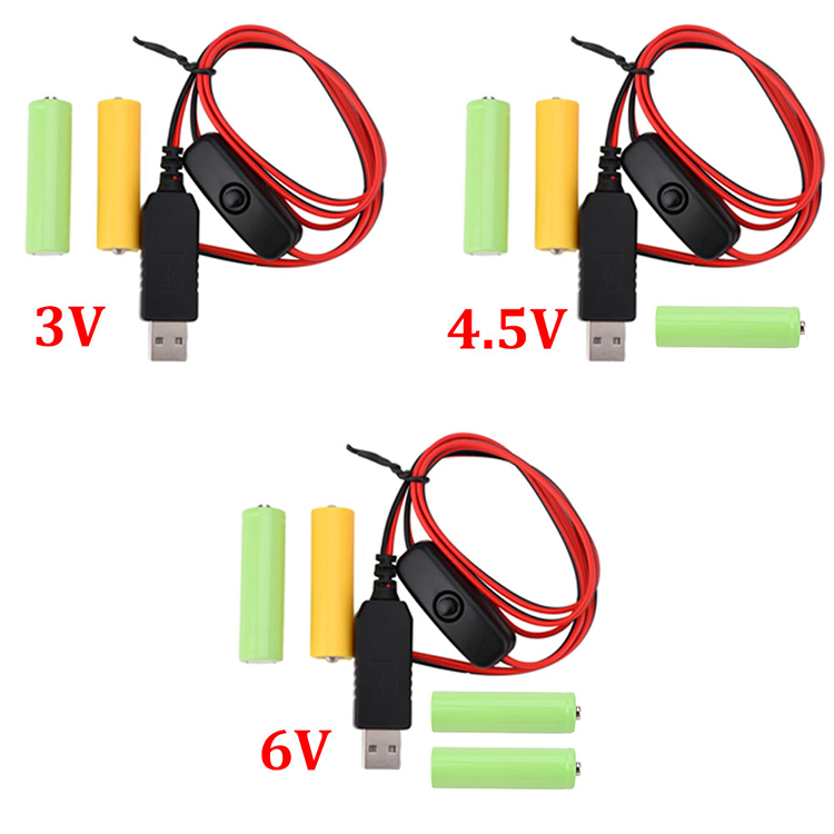 1.5v 3v 4.5v 6v LR6 AA LR03 AAA Battery Eliminator Replace USB Switch ON OFF Power Charger Cable for LED Light Electronic Toys