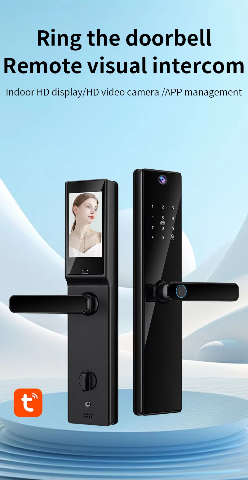 Qleung S819-2Max Smart Door Lock with Card Key Code Fingerprint Recognition Video Calling for Home Apartment for Wooden Door