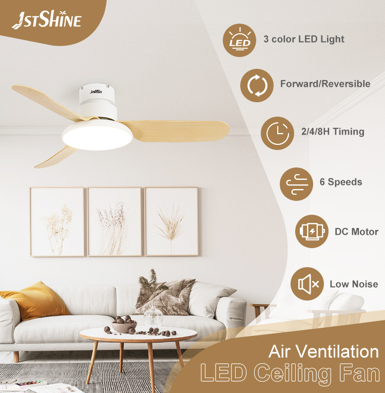 Nordic Style Flush Mounted LED Ceiling Fan with 3 Blades and 6000k Color Temperature