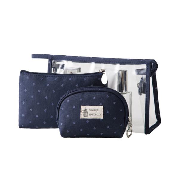 3Pcs Ladies Transparent Toiletry Bags Polyester 300D Clear Cosmetic Bags For