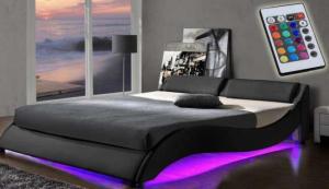 Wholesale Wholesale Upholstered Plywood Bed Frame Wave Shape PU Leather With LED from china suppliers