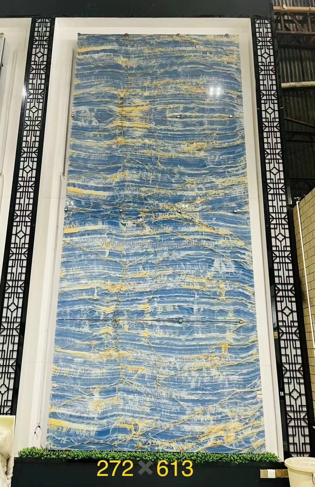 Natural Translucent Blue Onyx Stone Slab for TV Background Wall Panel in Golden Blue