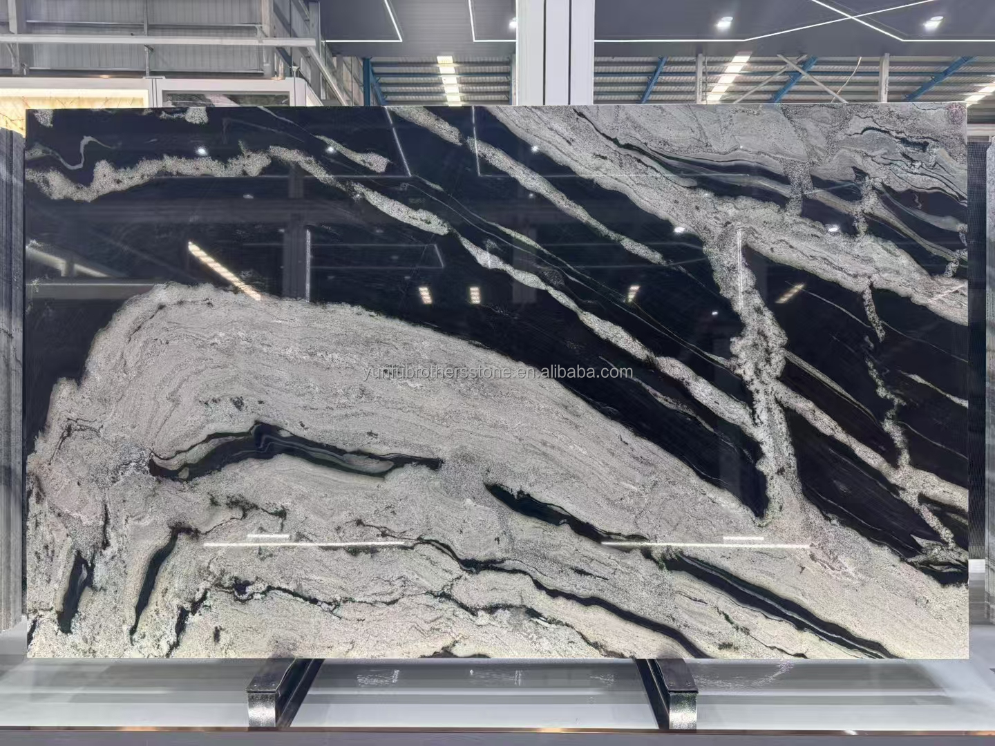 Modern Black Kitchen Countertop with Cabinets Stone Name Ink Impression Marble Big Slab