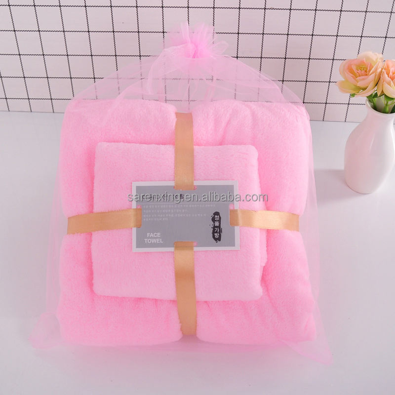 Thick and Absorbent Coral Fleece Bath Towel Set with Customized Printing Designs