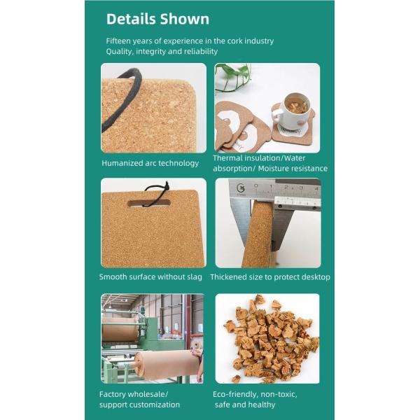 15mm Thicked Rectangular Corkboard Placemats Cork Mats Pot Holder Insulation