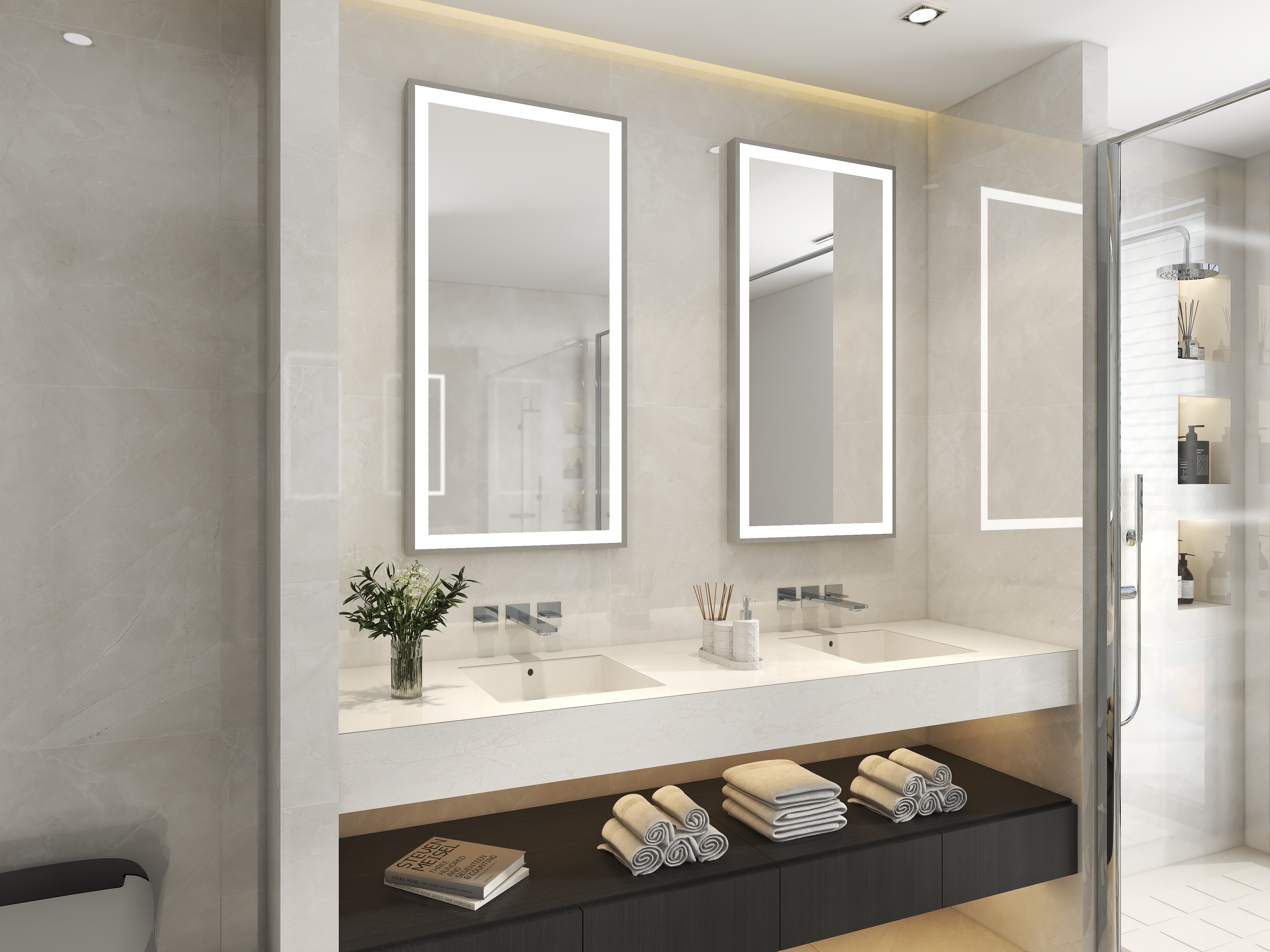 ETL CETL CE RoHS Certified Smart Bathroom Mirror with Bluetooth and Anti-Fog Features