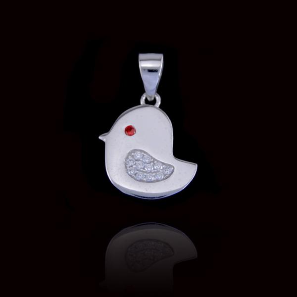 Red Stone Children Silver Jewellery Eye Cute Chick Shape Pendant For Little Girl