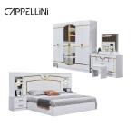 Luxury White Wood Double Leather King Size Bed Home Master Room Modern Wooden
