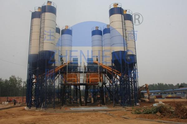 Conveying Belt Twin Shaft Mixer HZS120 Concrete Batching Plant High Speed Stable