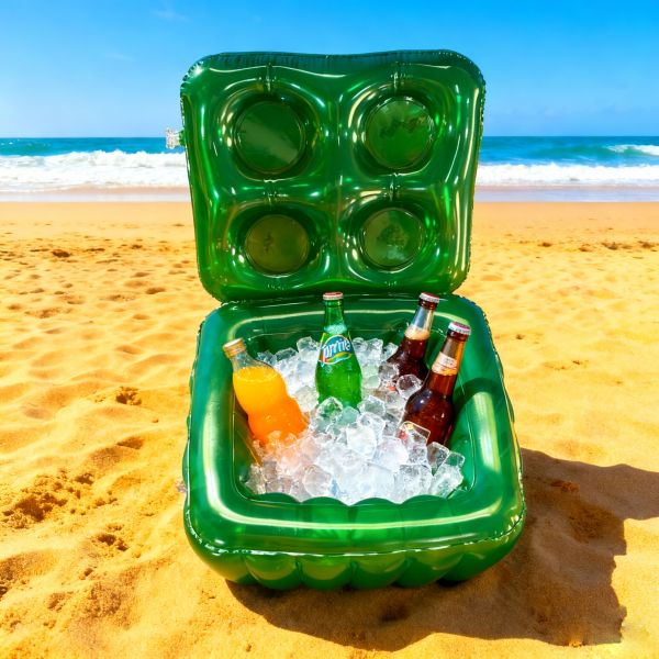 Inflatable Floating Ice Cooler with Lid, Customizable PVC Pool Drink Cooler with Cup Holders for Summer Parties, OEM ODM Supported Customizable