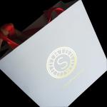 Holiday Xmas Fancy Handle Paper Shopping Bags , Custom Printed Paper Bags