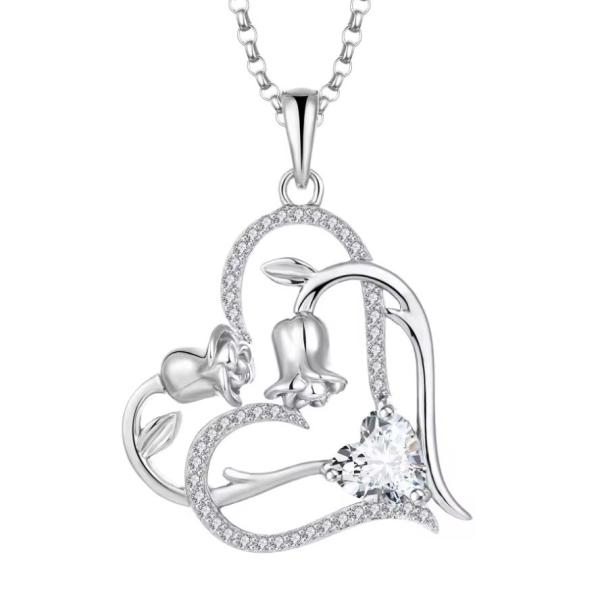 YASVITTI OEM Women Gift Heart to Heart Necklace Zirconia Rhodium Plated Sweet