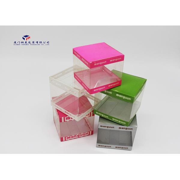 Square Shape Rigid Clear PET Box Custom Printed Plastic Boxes Pink Color 6.8cm Height