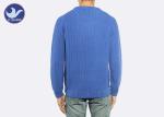 Upper Welt Slit Mens Wool Cable Knit Jumper , Winter Mens Blue Cable Knit