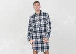 Mens Woven Cotton Brushed Twill Yarn Dyed Long Sleeve Nightshirt Button Placket