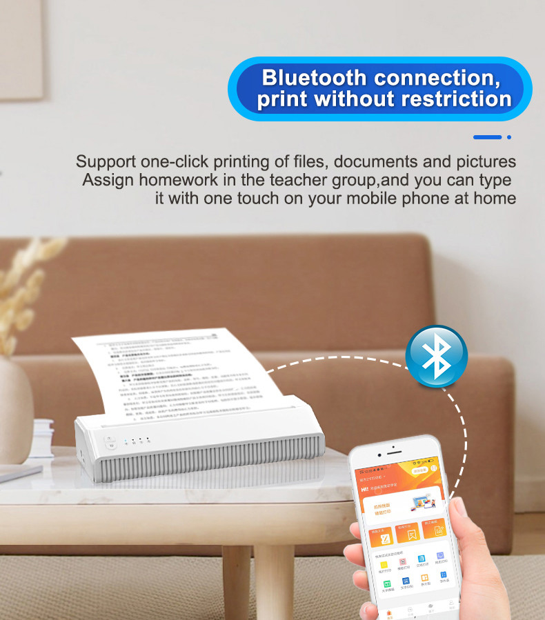 Android Portable Wireless Thermal Printer A4 Size 45mm/s