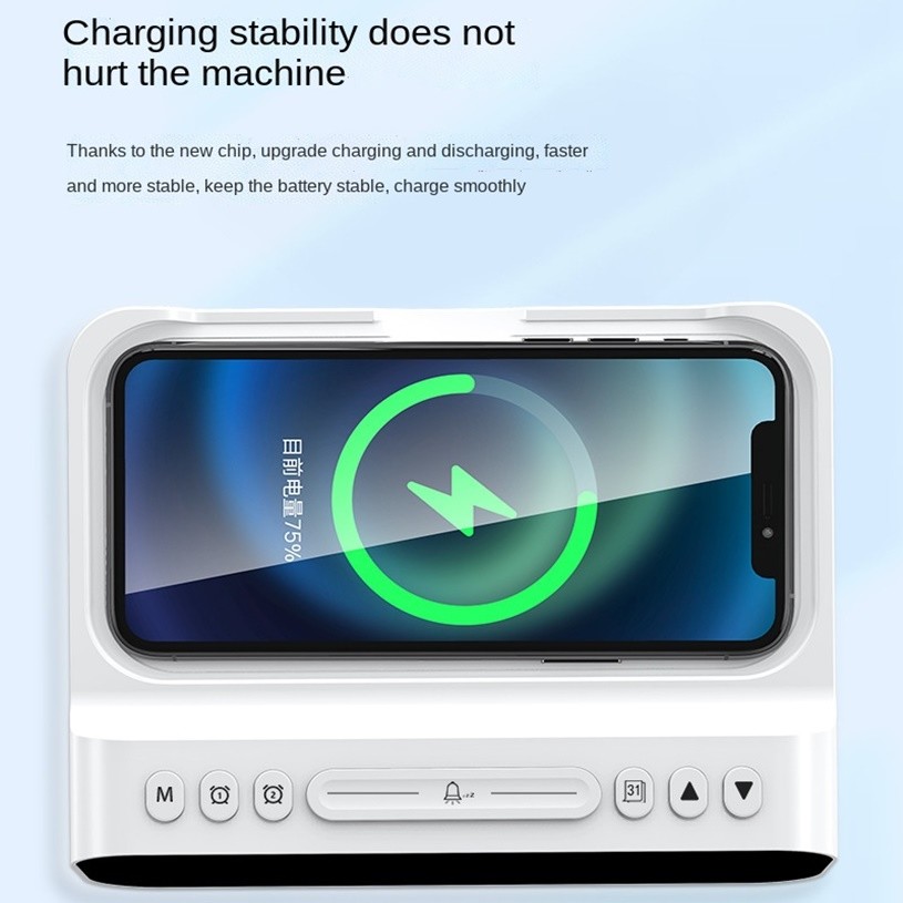15W Fast Wireless Charger Alarm Clock Temperature Tester USB Station