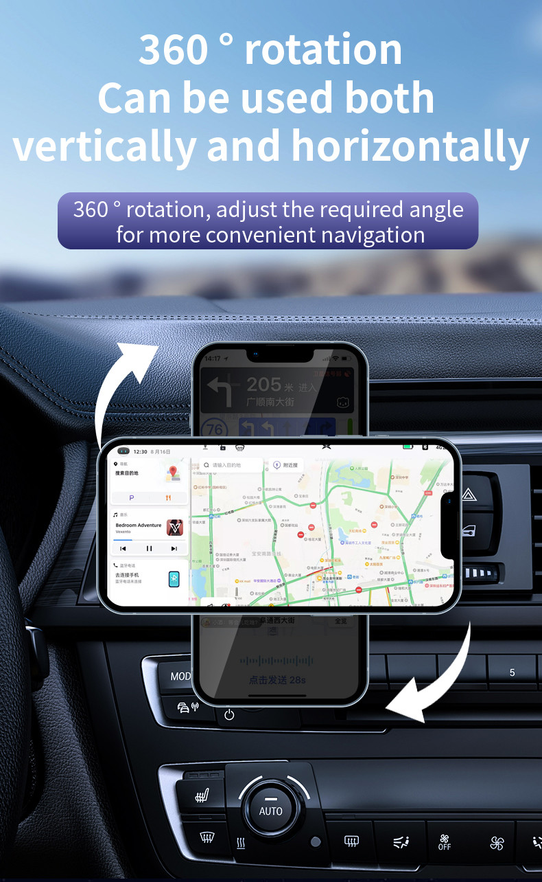 15W Magnetic Car Holder with Magnetic Wireless Charging Silver/Grey Color