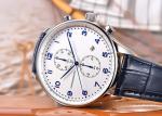 Stainless Steel Case Genuine Leather Wrist Watch Quartz Movt Blue Color
