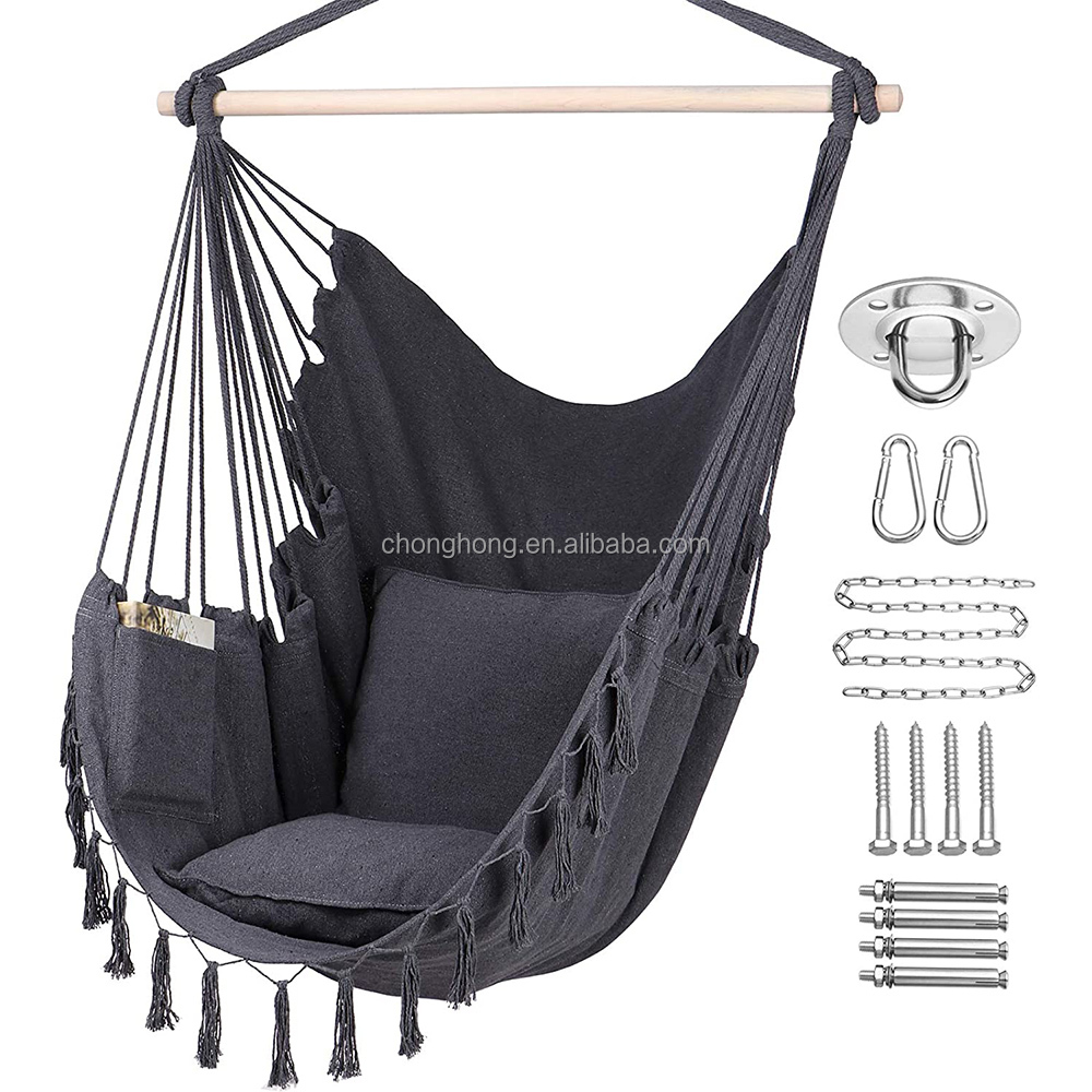 100*130cm 320g Polyester-cotton Hanging Rope Swing Hammock With Two Pillows