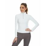 White Quick Drying Horse Riding Tops Ladies 1/4 Zipper Long Sleeve Shirts