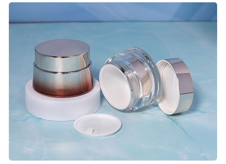 Luxury Skincare Body Cream Container Packaging 50ml ABS Cap Acrylic Plastic Jar with Shiny Gold UV Paint and Metal Lid