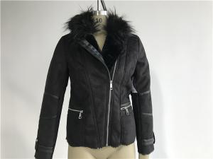 Wholesale Ladieswear Black Zip Through Suede Bonded Jacket With Fur Collar FAK18CA3695 from china suppliers