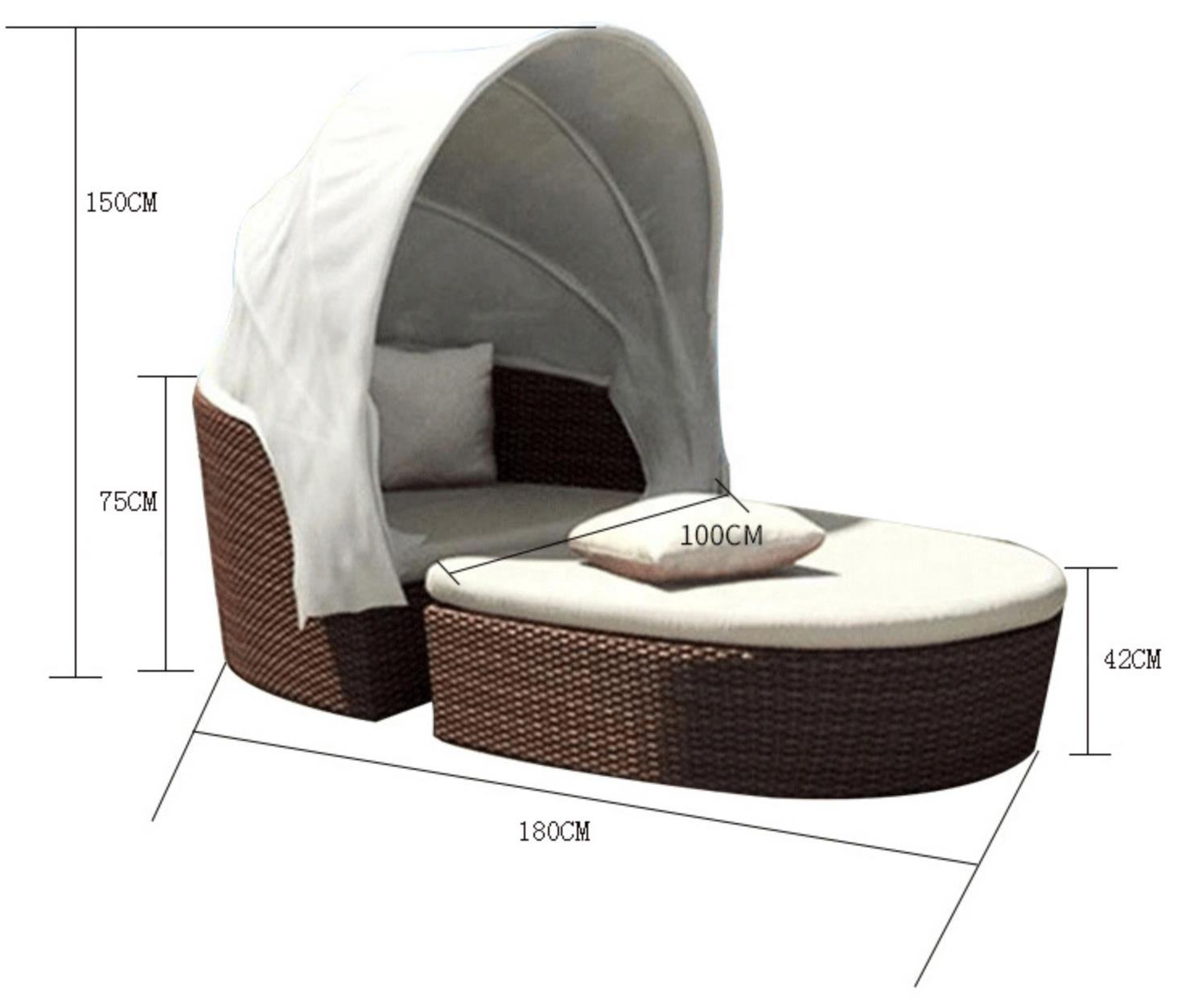 Balcony Beach Chaise Lounges Woven Rattan Round Sun Lounger