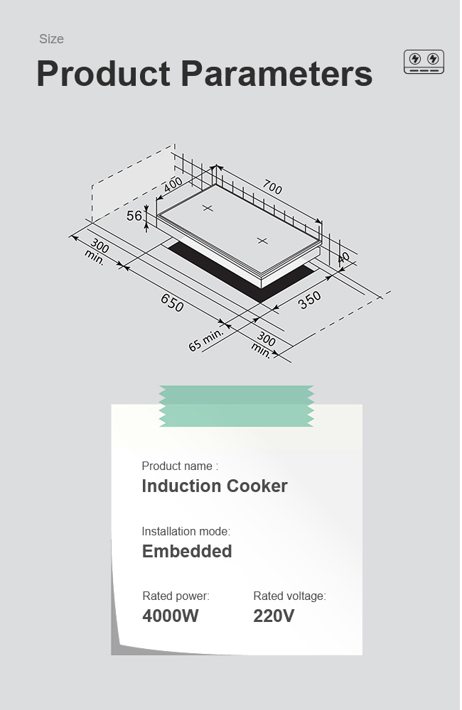 Vertical 3 Burner Electric Induction Hobs 6100W Built In Plastic Housing Material