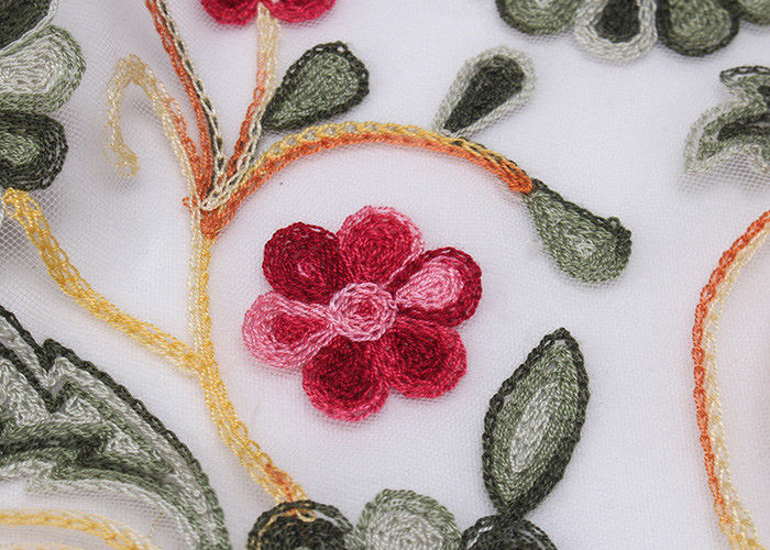 Embroidered Lace Dress Fabric , Corded Lace Fabric Floral Tulle For Dressmaking