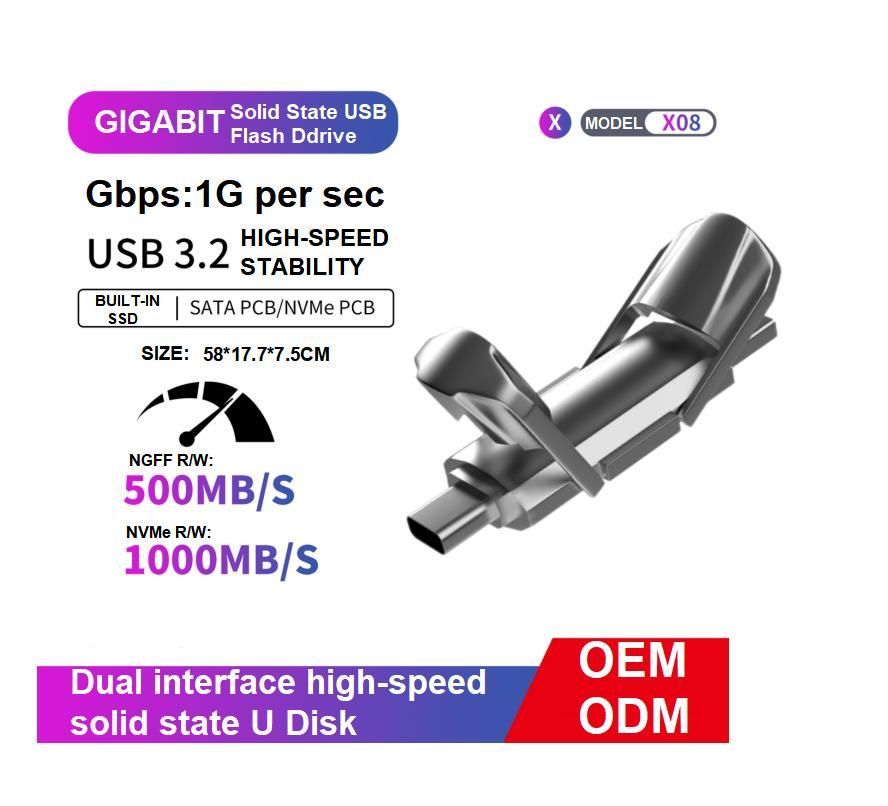 ODM Portable Type-C Solid State Disks Sk USB 3.2 Flash Drive Provides a Read Speed of up to 550MB/S and a Write Speed of 1000MB/S 256GB SATA and Nvme
