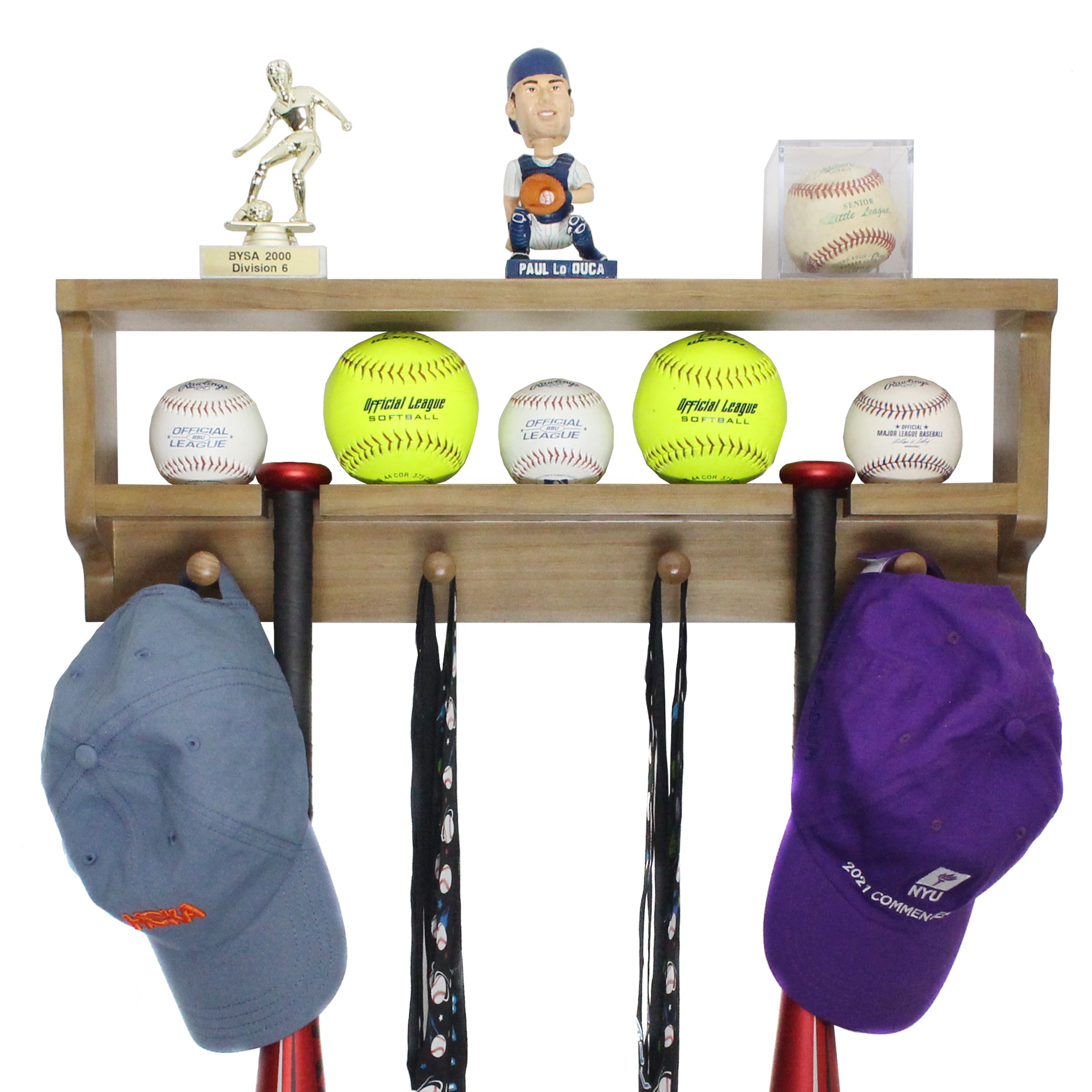 Premier Baseball and Softball All in 1 Trophy Shelf Display- Baseball Bat Holder and Bat Rack for Balls, Bats,Metal