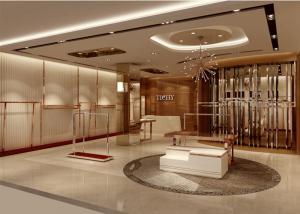 China Lady Apparel Showroom Retail Clothing Fixtures Rose Gold Stainless Steel Material on sale