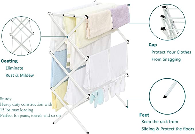 White Foldable Alloy Steel Clothes Drying Laundry Rack