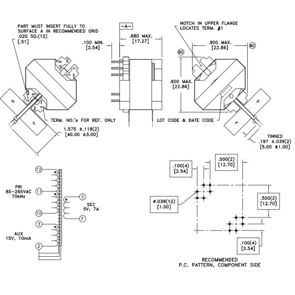 750343372 Through-hole RM8 SMPS Flyback Transformer For Metering