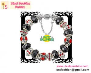 China Holiday Halloween Silver Charm Bead Bracelet Red/Black jewelry skeleton shape beads charm on sale