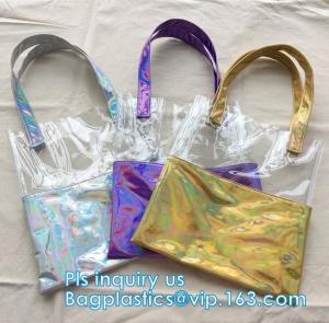 Wholesale PVC Promotional Cosmetic travel bag with die cut handle, gift and shopping bags with handles customized pvc bag, station from china suppliers