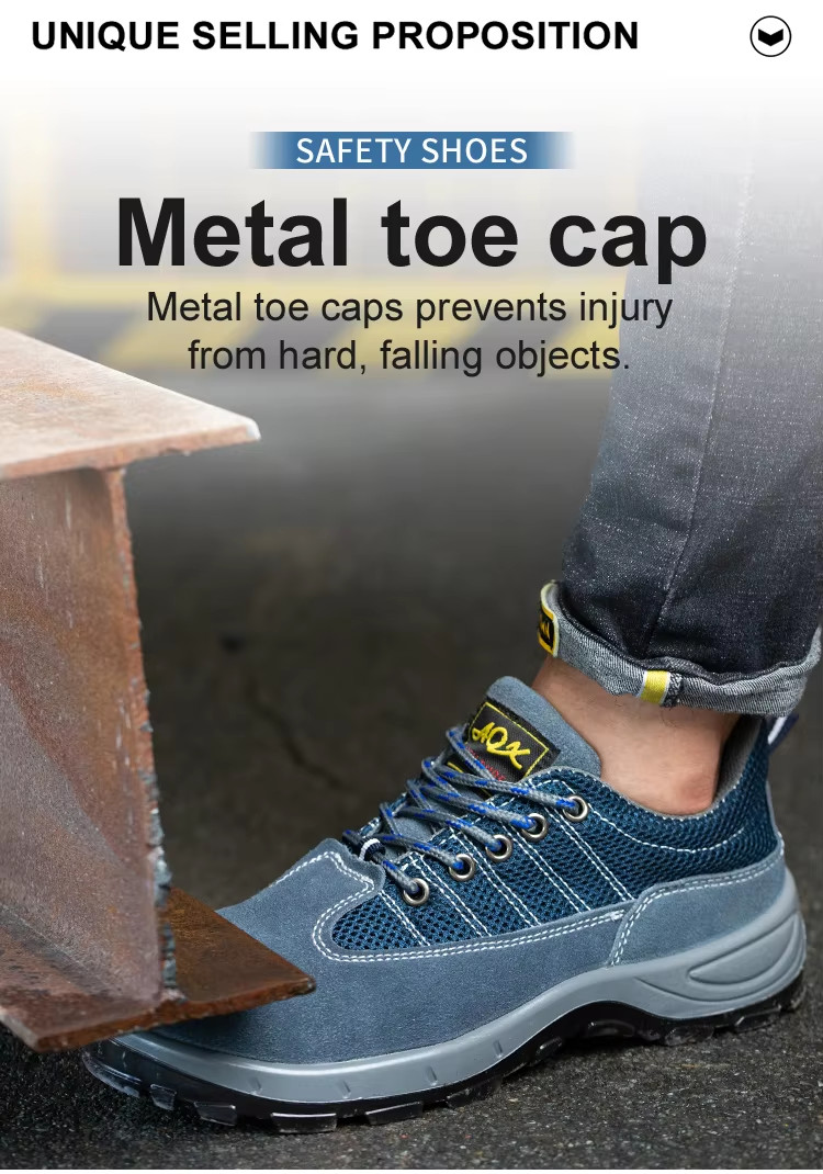 Comfort Genuine Leather Safety Shoes , Blue Sports Work Shoes For Men'S Working