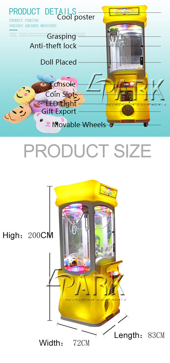 Amusement Park Gift Game Machine / Hardware Material Claw Crane Machine