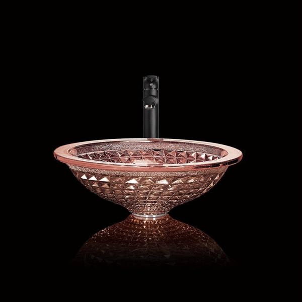 Funnel Shaped Rose Gold Bathroom Sink Crystal Chromed 450mm Length