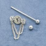 Clear Crystal Industrial Piercing Dangle Jewelry 14G 38mm Silver Color
