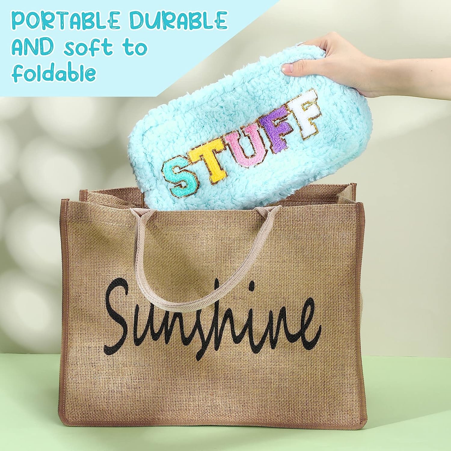 Travel Chenille Letters Plush Preppy Makeup Bag Small Shockproof With Zipper