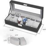 NEX 6 Slots Watch Box Organizer for Men, Black Watch Holder Stand Display
