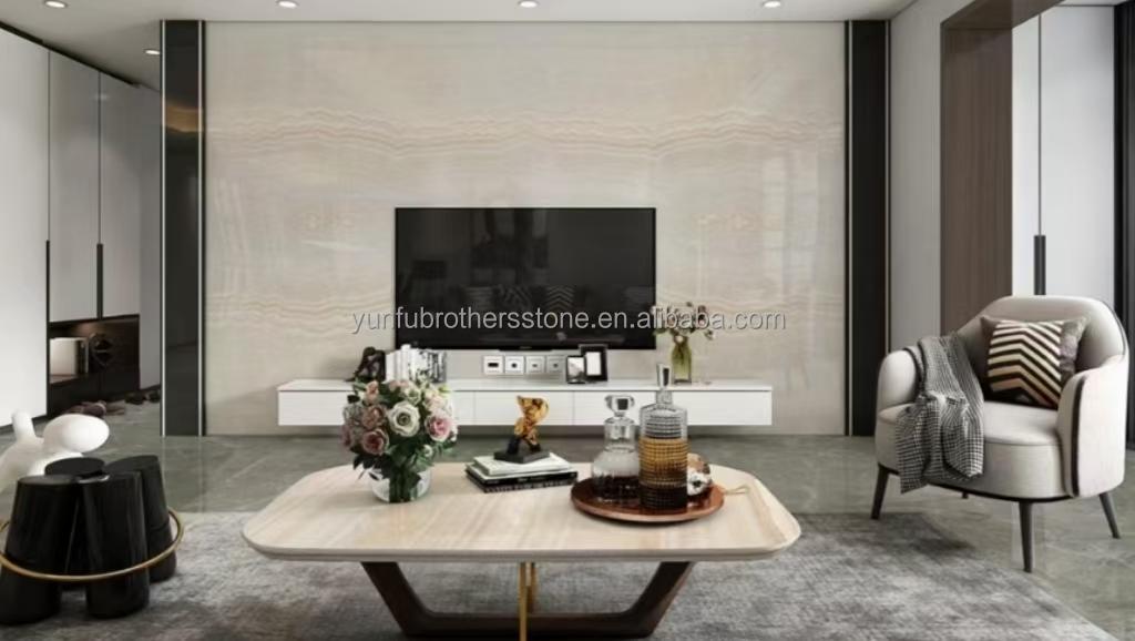 Modern Design Hotel Bathroom Wall Panel with Backlit Natural Stone White Onyx Marble