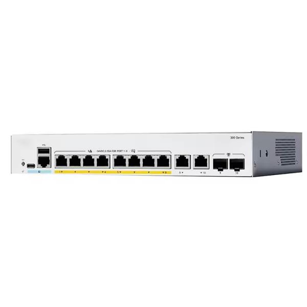Stock GE C1300-8FP-2G Combo Network Switch Full PoE 8-Port with 2x1G SNMP LACP QoS Stackable Function